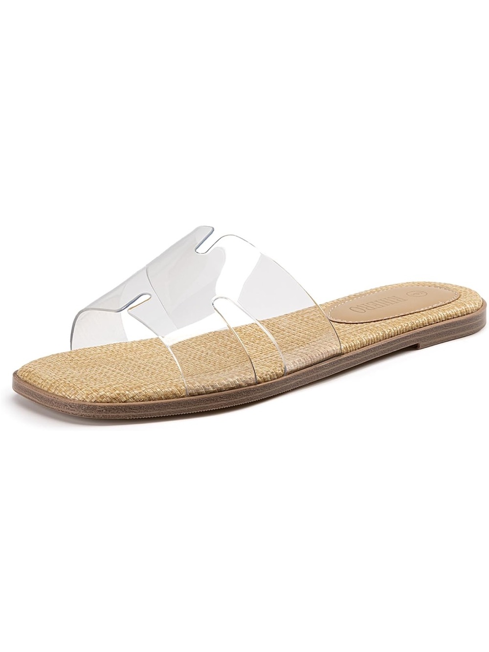 Rihero Clear Strap Tan Raffia Slide Sandal Size 9.5